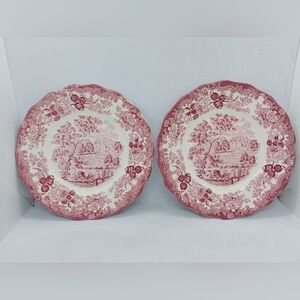 Avon Scenes Palissy Royal Worcester Salad Plates 7.75" England 1790 Set Of 2